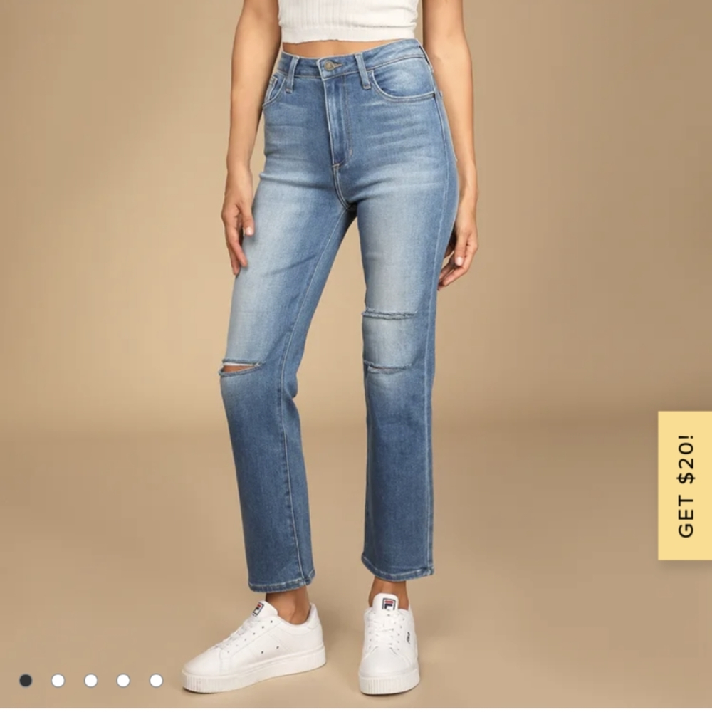 Just Black Chill Take Medium Wash High-Rise Distressed Straight Leg Jeans